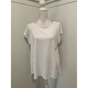 Eileen Fisher Slubby Organic Cotton Jersey Bateau Neck Top in White NWT